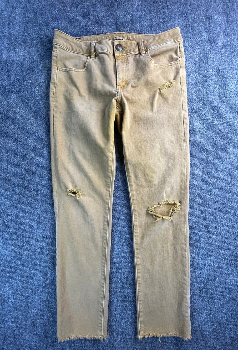 American Eagle Outfitters Jegging Crop Super Stretch W10 Olive Distressed Jeans